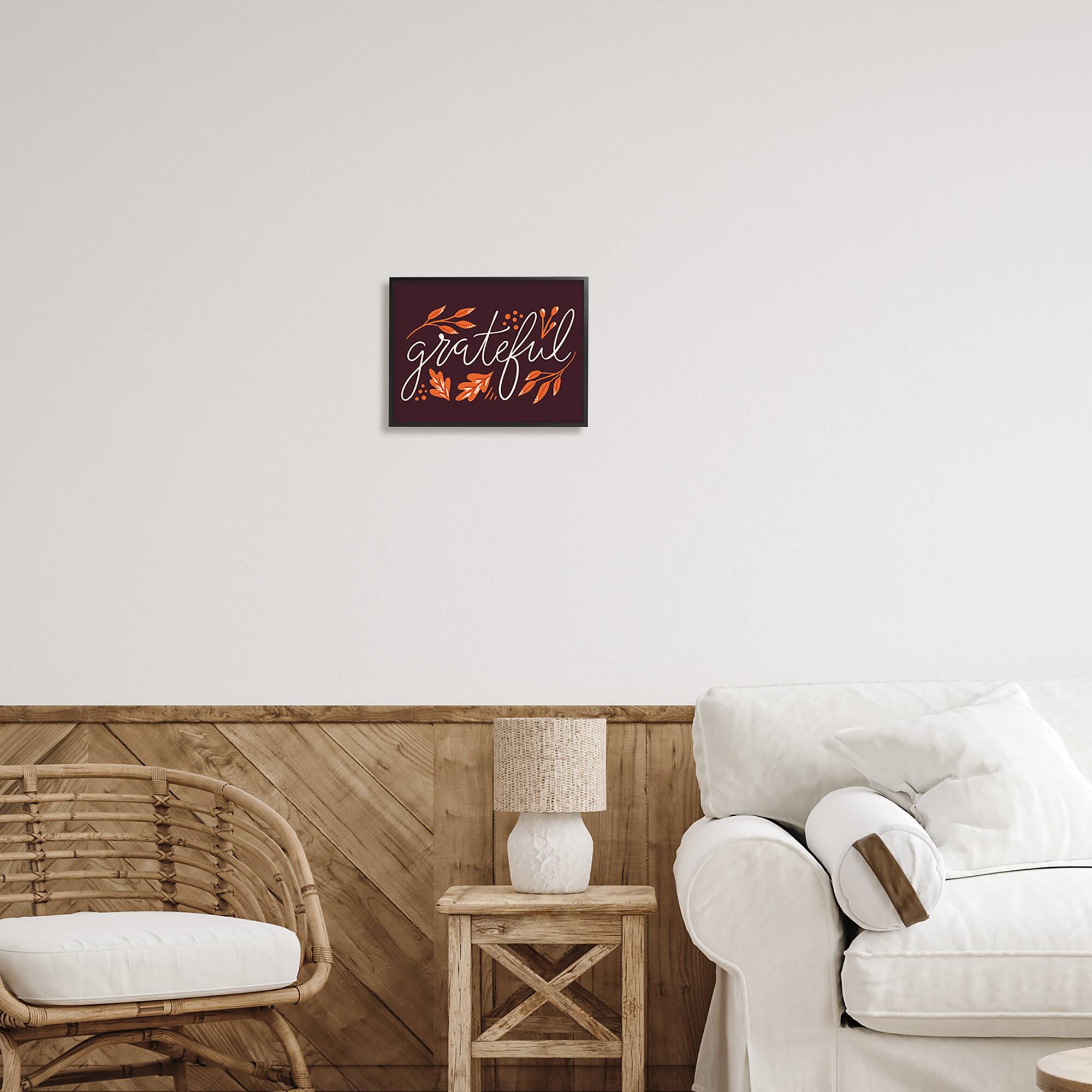 Stupell Industries Grateful Autumnal Leaves Phrase Framed Giclee Art